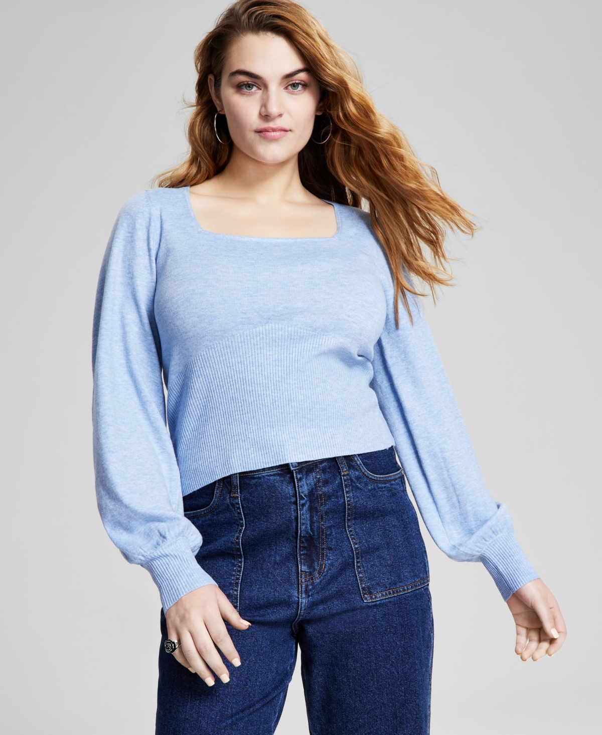And Now This Women's Square-neck Fitted Sweater, Created For Macy's In Clean Chambray