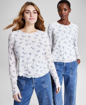 And Now This - Women's Floral-Print Mesh Long-Sleeve Top