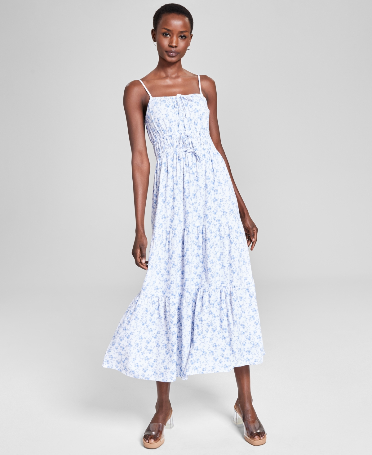 And Now This Women's Floral-print Smocked Maxi Dress, Created For Macy's In Blue Floral