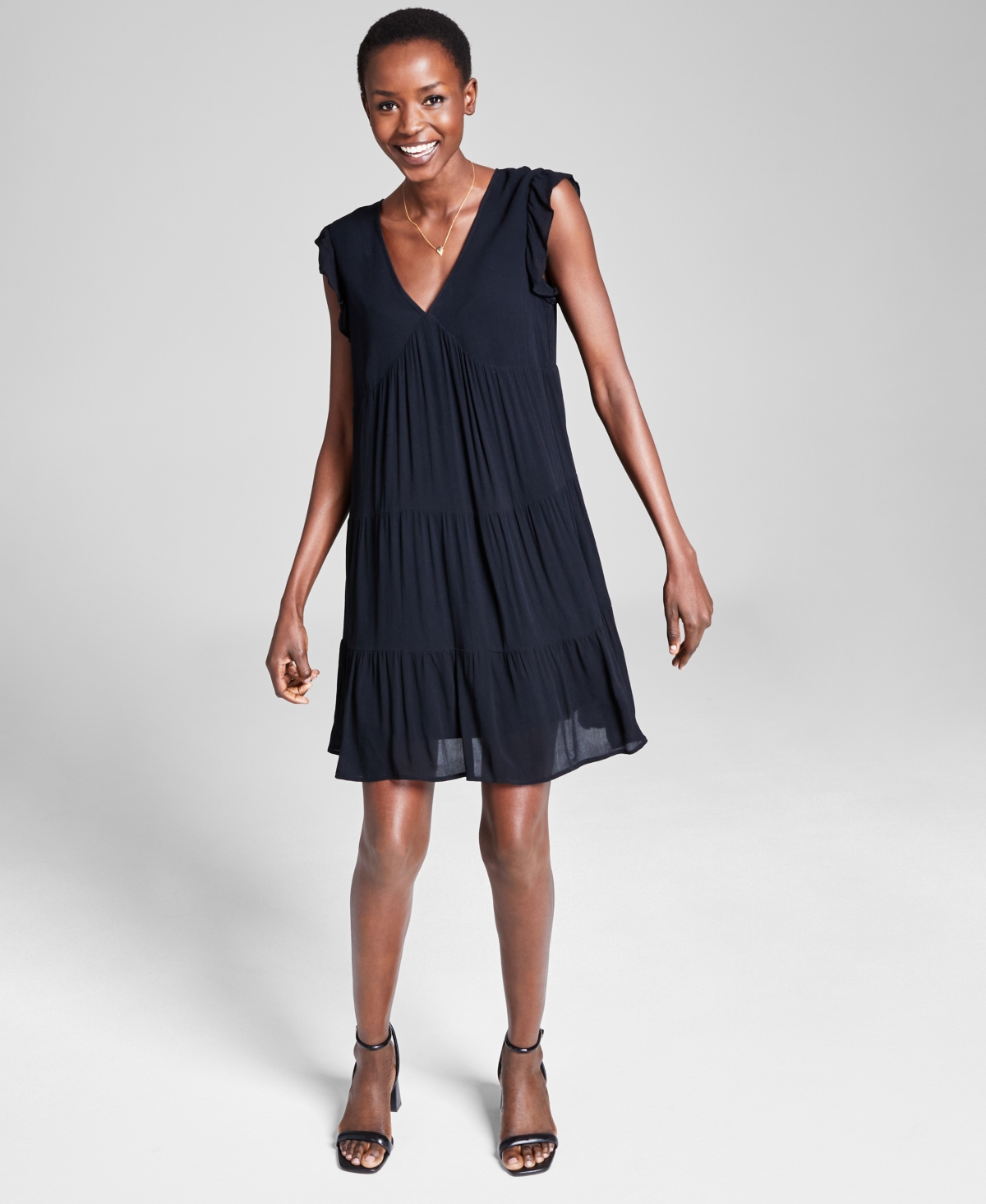 And Now This Women's Tiered Babydoll Dress, Created For Macy's In Black