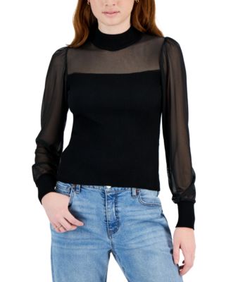 Crave Fame - Juniors' Illusion Mesh-Sleeve Sweater