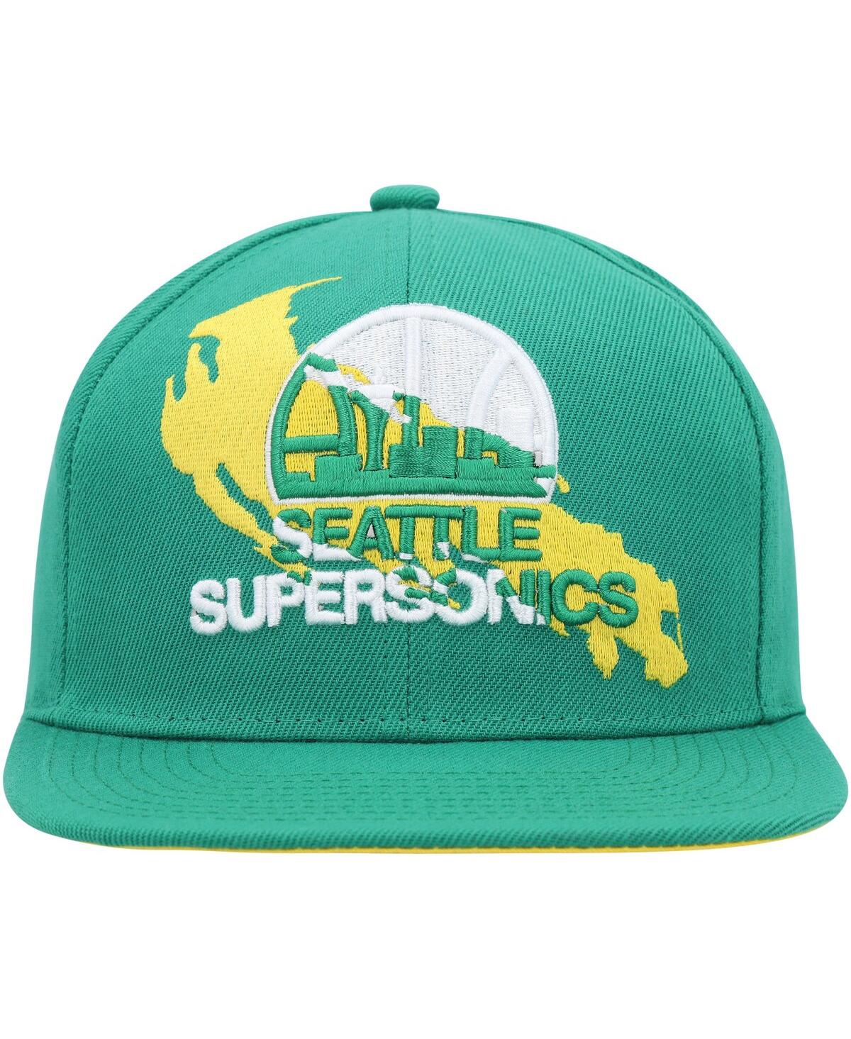 Shop Mitchell & Ness Men's  Green Seattle Supersonics Hardwood Classics Paint By Numbers Snapback Hat