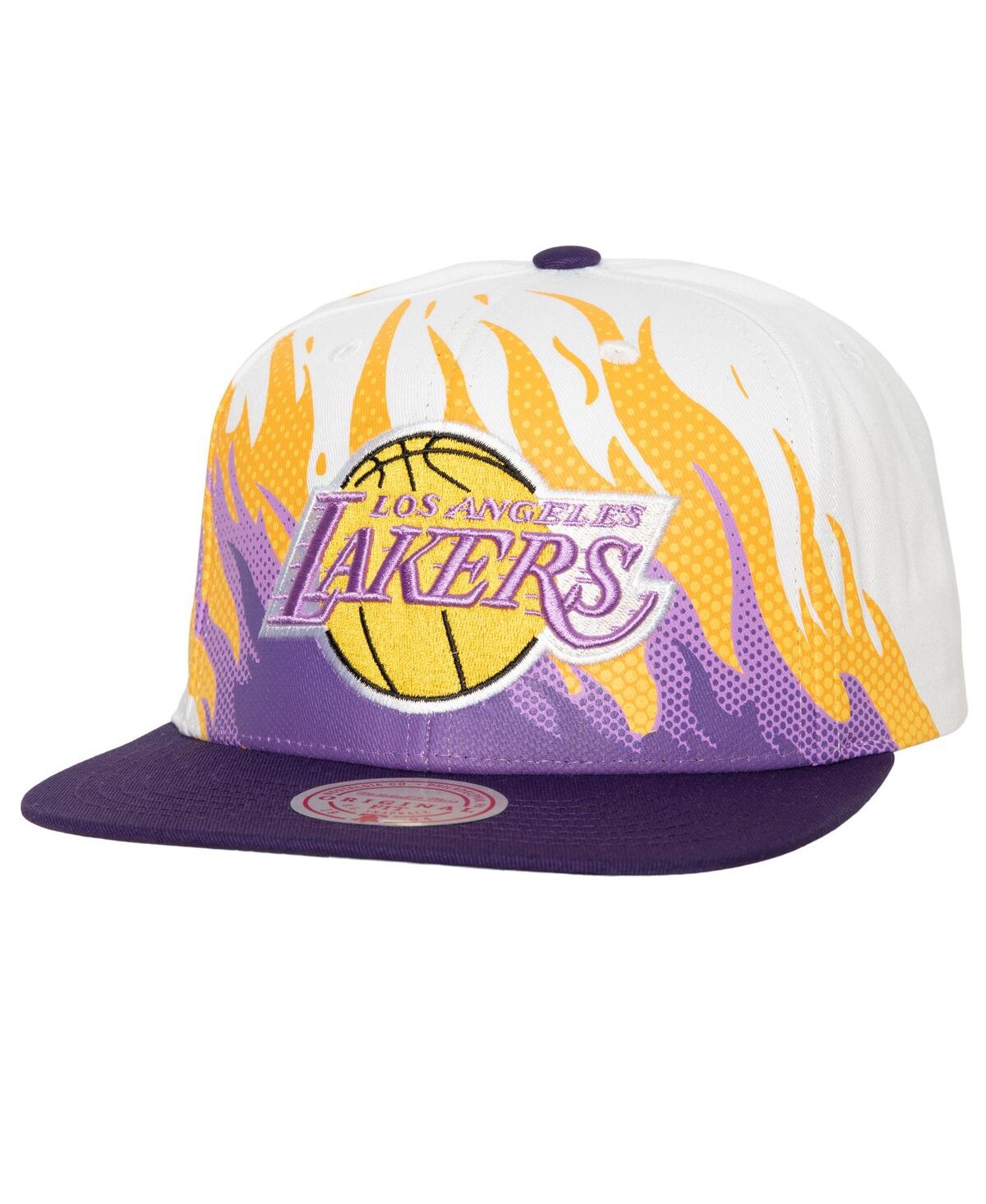Mitchell & Ness Men's  White Los Angeles Lakers Hot Fire Snapback Hat In White