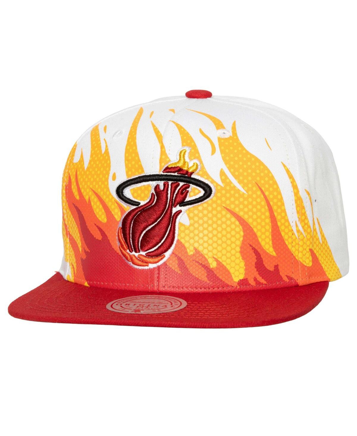 Mitchell & Ness Men's  White Miami Heat Hot Fire Snapback Hat