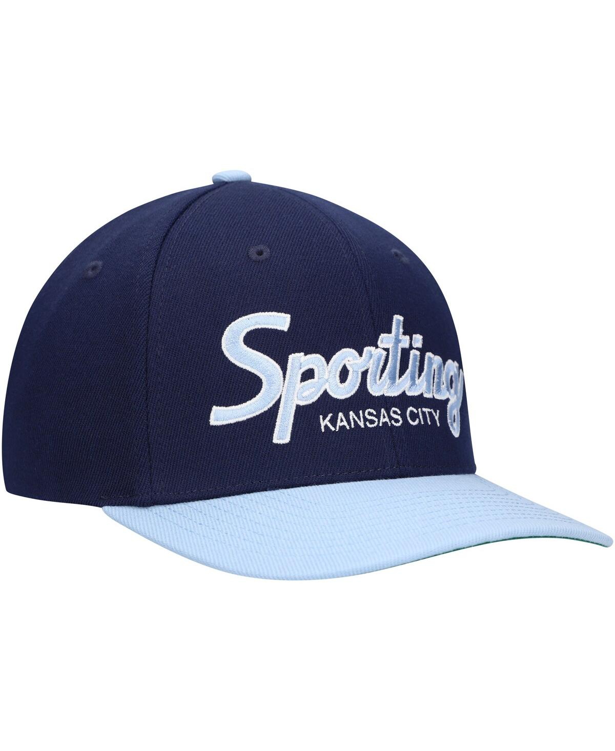 Mitchell & Ness Men's  Navy Sporting Kansas City Team Script 2.0 Stretch Snapback Hat In Navy
