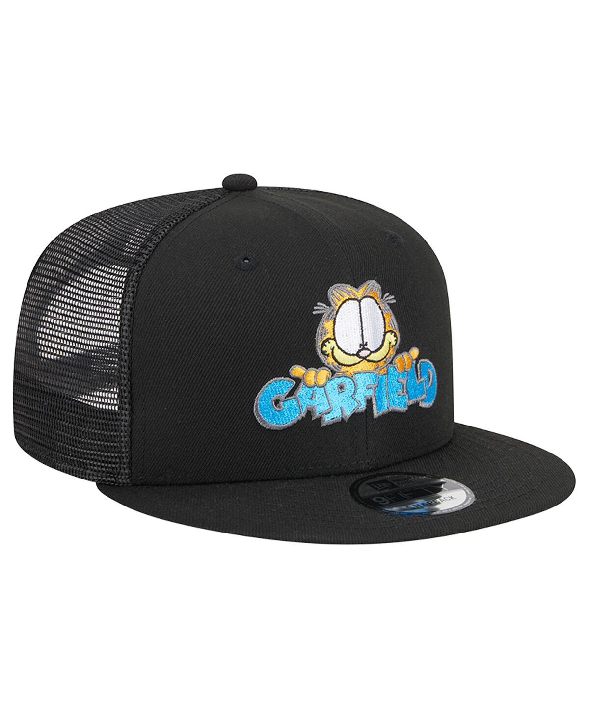 NEW ERA MEN'S NEW ERA BLACK GARFIELD WORDMARK TRUCKER 9FIFTY SNAPBACK HAT 