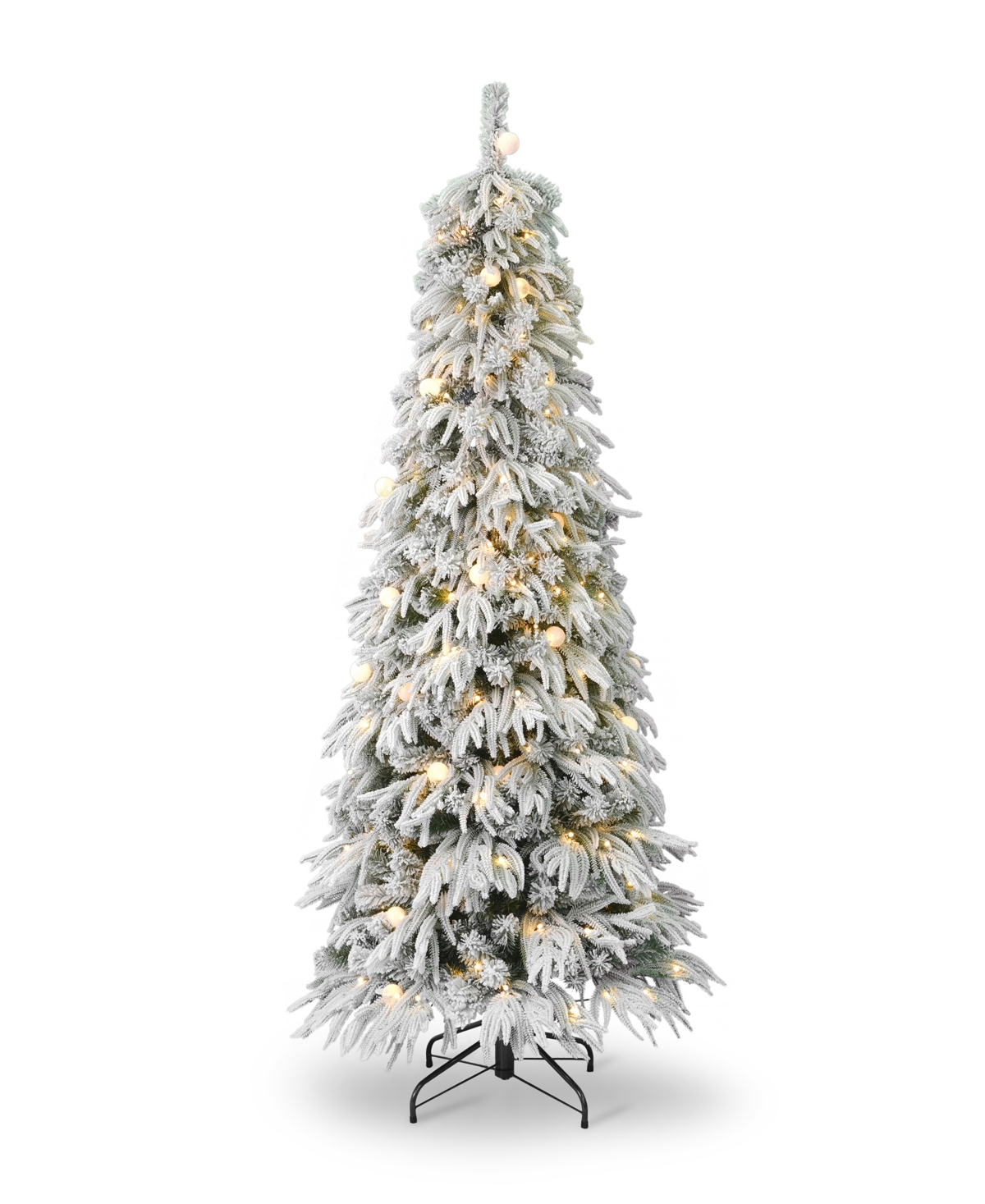 Seasonal Frosted Acadia 7' Pre-lit Flocked Pe Mixed Pvc Slim Tree With Metal Stand, 2571 Tips, 250 Changing L In White