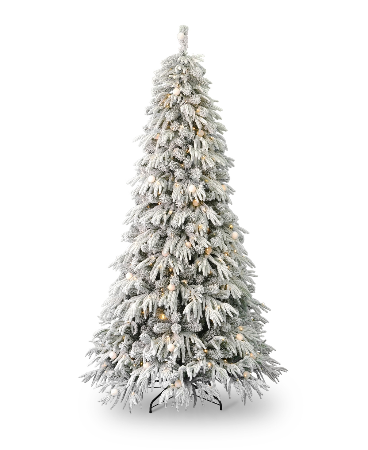Frosted Acadia 7.5' Pre-Lit Full Flocked Pe Mixed Pvc Tree with Metal Stand, 3265 Tips, 400 Changing Led Lights - White