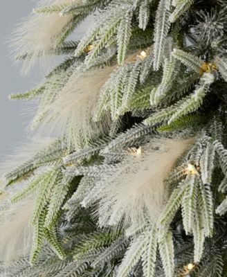 Pine and Pampas 7.5' Pre-Lit Flocked PE Mixed PVC Tree, 5580 Tips, 80 Pieces Pampas, 550 Warm LED, EZ-Connect, Remote, Storage Bag