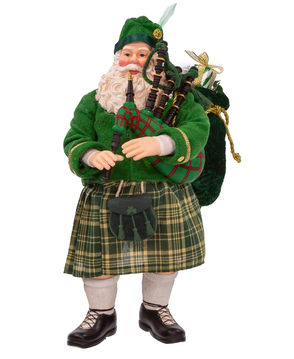 Kurt Adler 10.5" Fabriche Musical Irish Bagpiper Santa In Multicolored