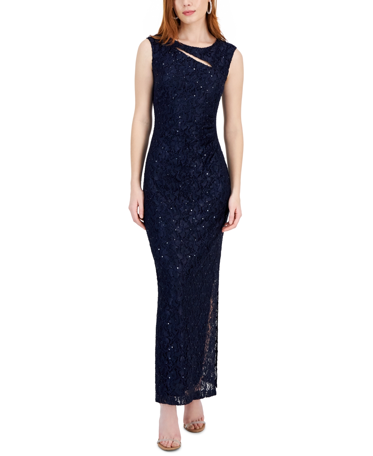 Connected Women's Lace Cutout Cap-sleeve Gown In Navy