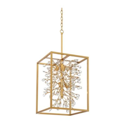 Light Brass Gold Pendant Chandelier 15 1/4" Wide Modern Clear Crystal 4-Light Fixture for Dining Room House