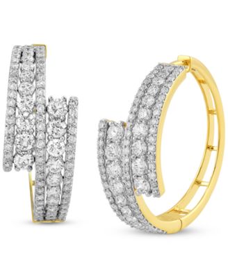 Macy's - Diamond Double Row Small Hoop Earrings (3 ct. t.w.) in 10k Gold, 1"