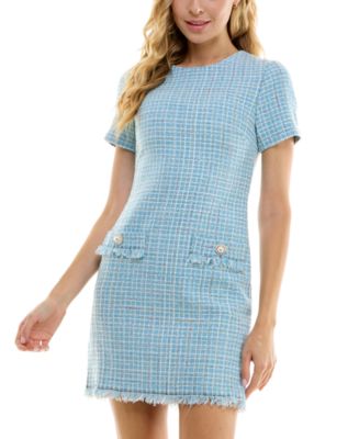 City Studios Juniors' Check Fringe-Trim Shift Dress - Macy's