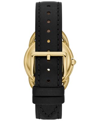 美しい時計★TORY BURCH Classic-T Black Leather Strap Watch Tory Burch Women's Gold-Tone Logo Black Leather Strap Watch