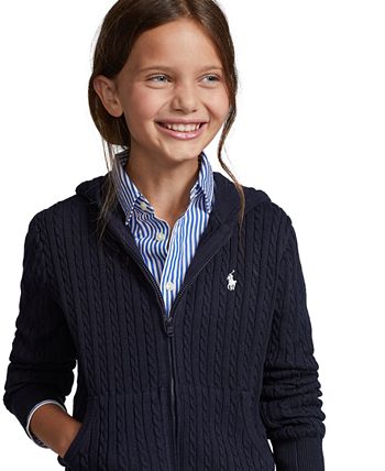 Polo Ralph Lauren Big Girls Mini-Cable Cotton Full-Zip Hoodie - Macy's