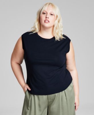 And Now This - Trendy Plus Size Button-Shoulder Boat-Neck Top