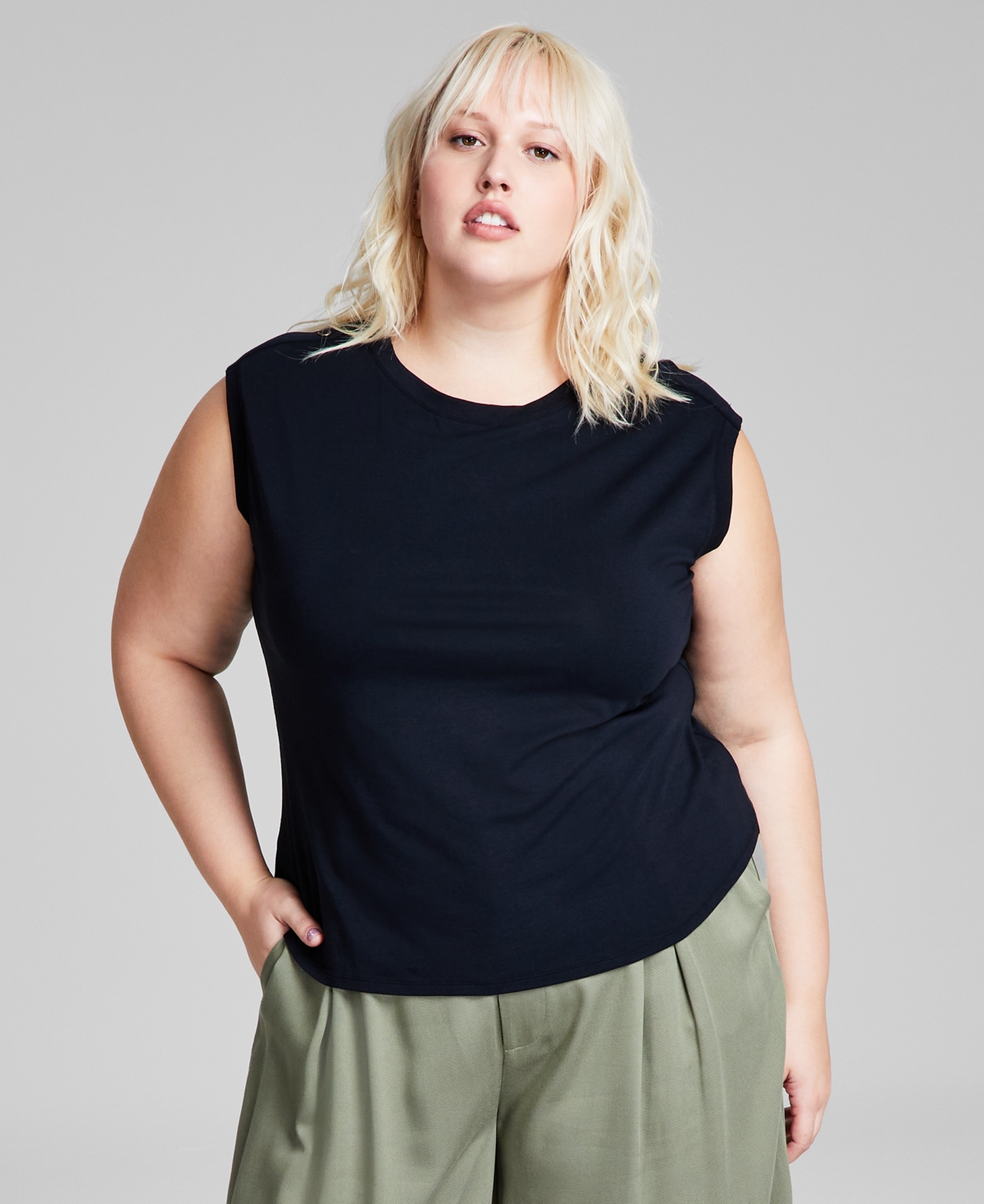 And Now This Trendy Plus Size Button-shoulder Boat-neck Top In Black