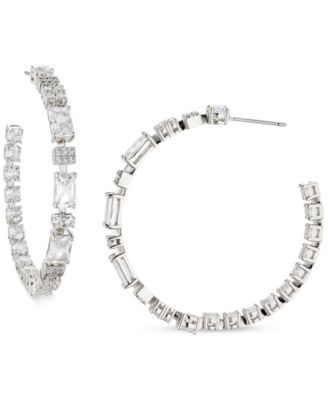 Eliot Danori - Silver-Tone Crystal Medium C Hoop Earrings, 1-5/8"