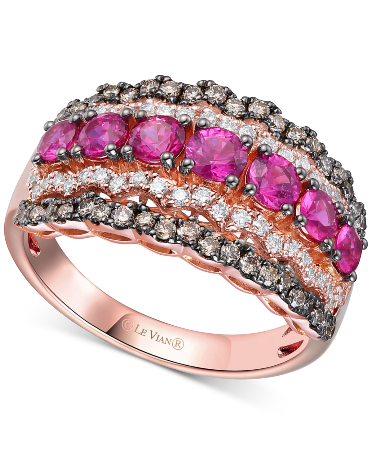 Le Vian Chocolatier Passion Ruby (1 Ct. T.w.) & Diamond (5/8 Ct. T.w.) Multirow Ring In 14k Rose Gold In K Strawberry Gold Ring