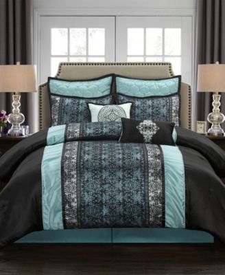 Nanshing Arabesque 8 Piece Comforter Sets In Black,blue