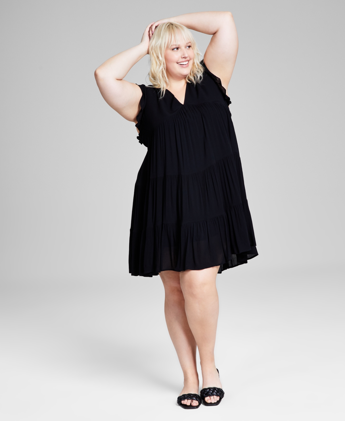 And Now This Trendy Plus Size Tiered Babydoll Dress In Black