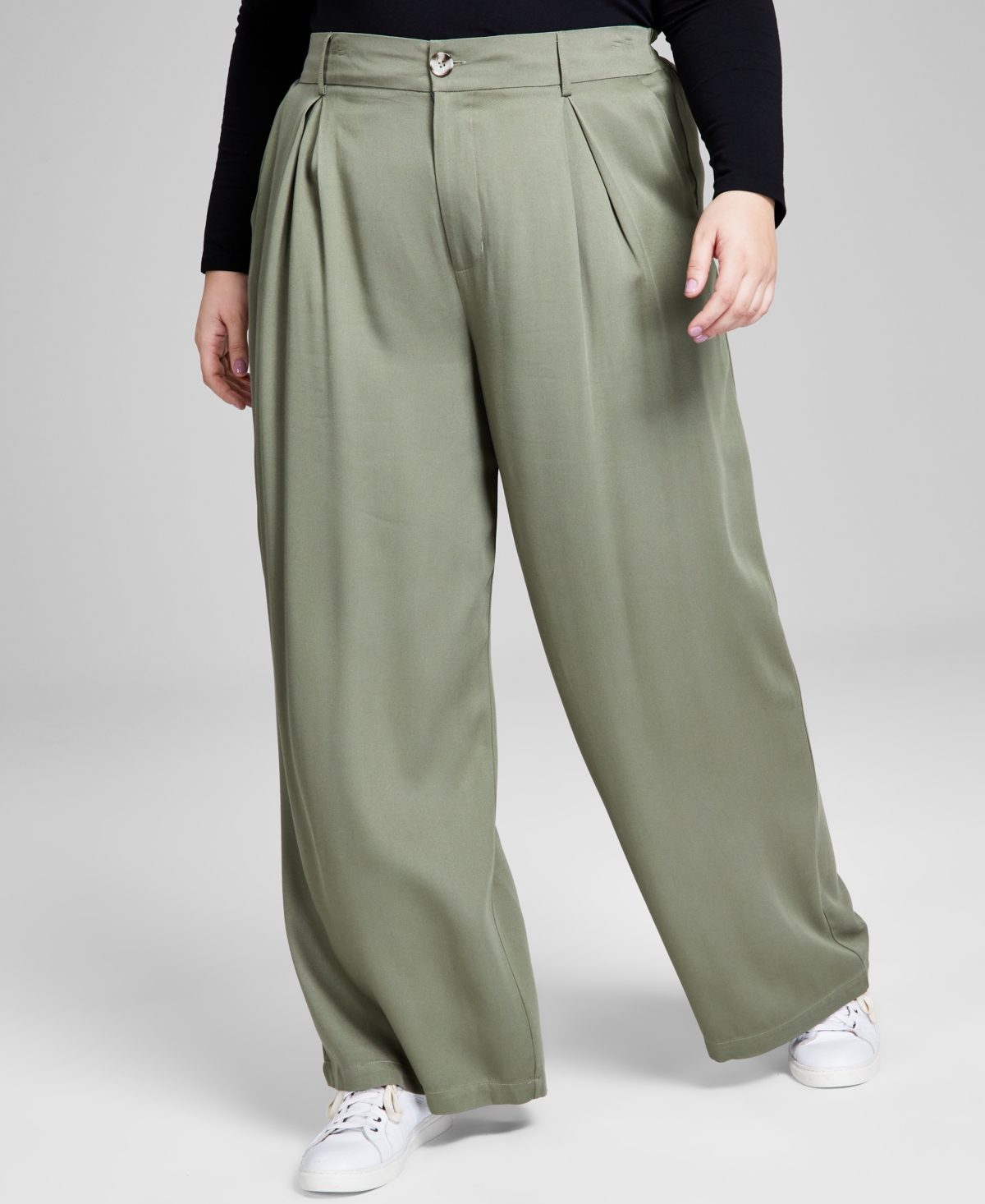 And Now This Trendy Plus Size Easy Wide-leg Trousers In Crushed Oregano