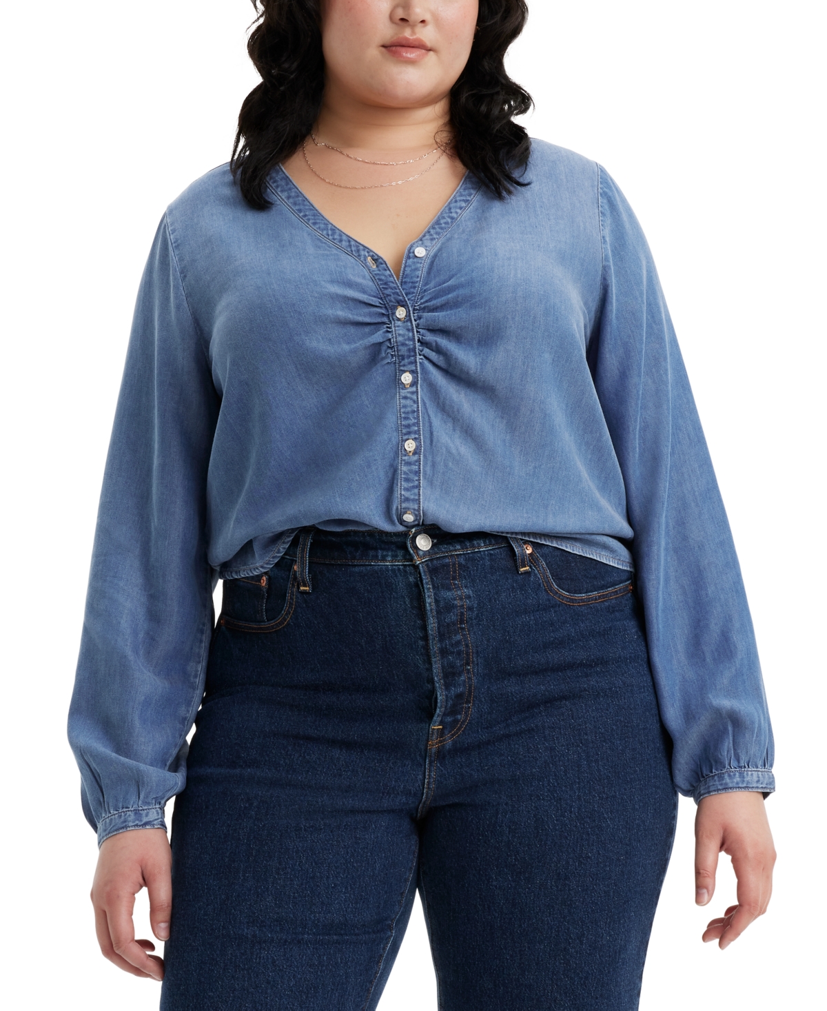Trendy Plus Size Zenda Ruched Button-Front Blouse - Ringing Bells
