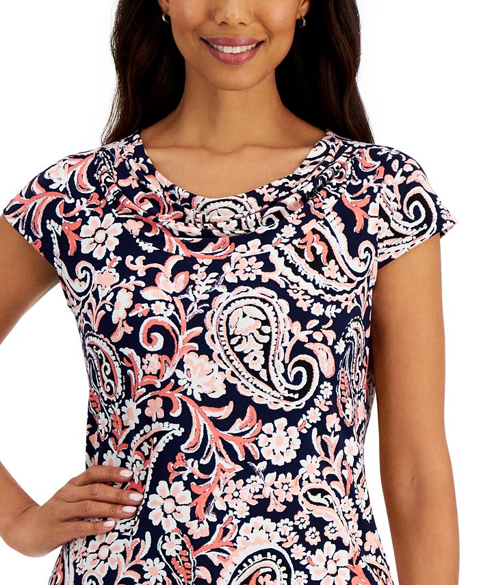 Kasper Petite Paisley Cowlneck CapSleeve Knit Top Macy's