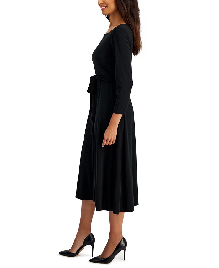 Black 3/4 Sleeve A-Line Midi Dress (Medium) main image 1