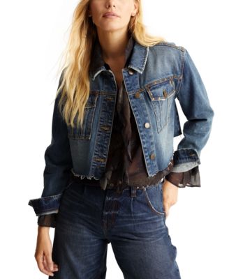 Frye - Women's Studded Cropped Cotton Cargo Denim Jacket