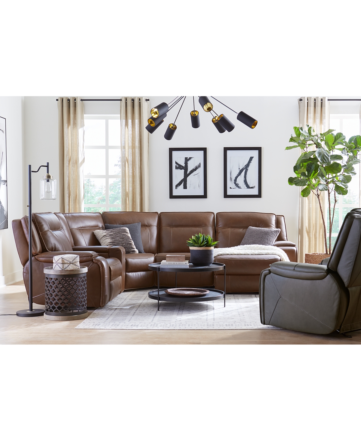 Shop Macy's Hansley 3-pc. Zero Gravity Leather Sectional With Power Recliner And Chaise, Created For  In Grey