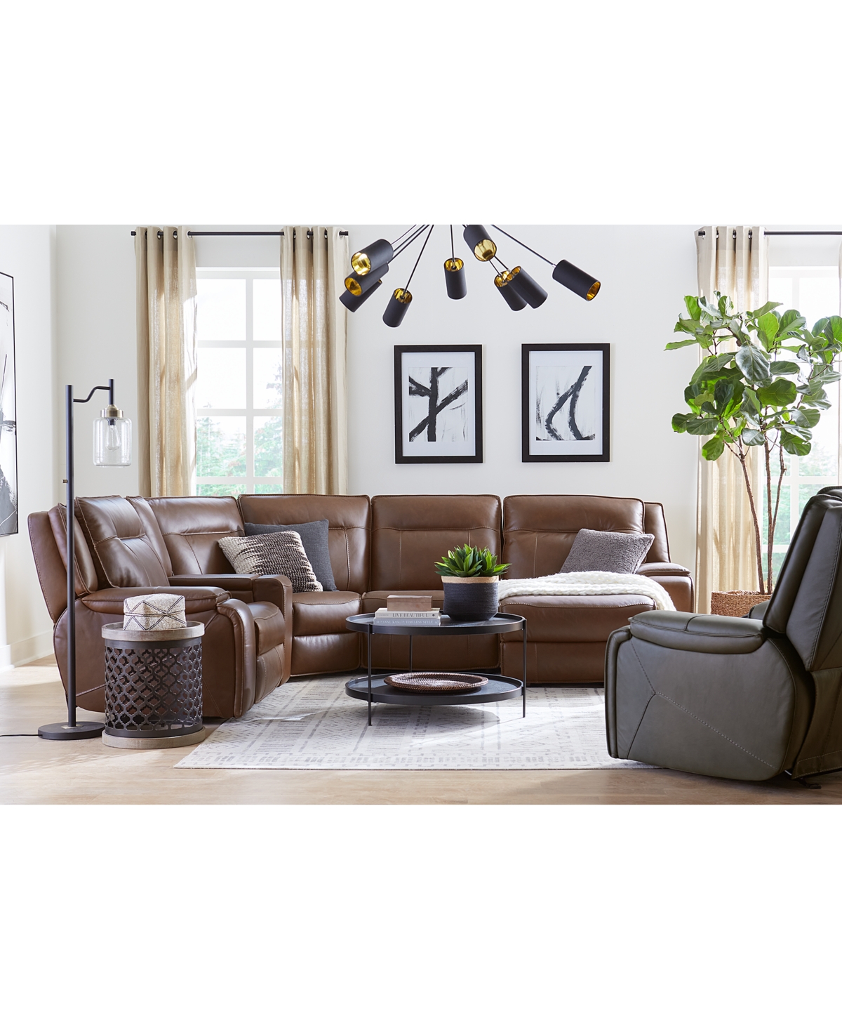Shop Macy's Closeout! Hansley 5-pc. Zero Gravity Leather Sectional With 3 Power Recliners, Created For  In Brown