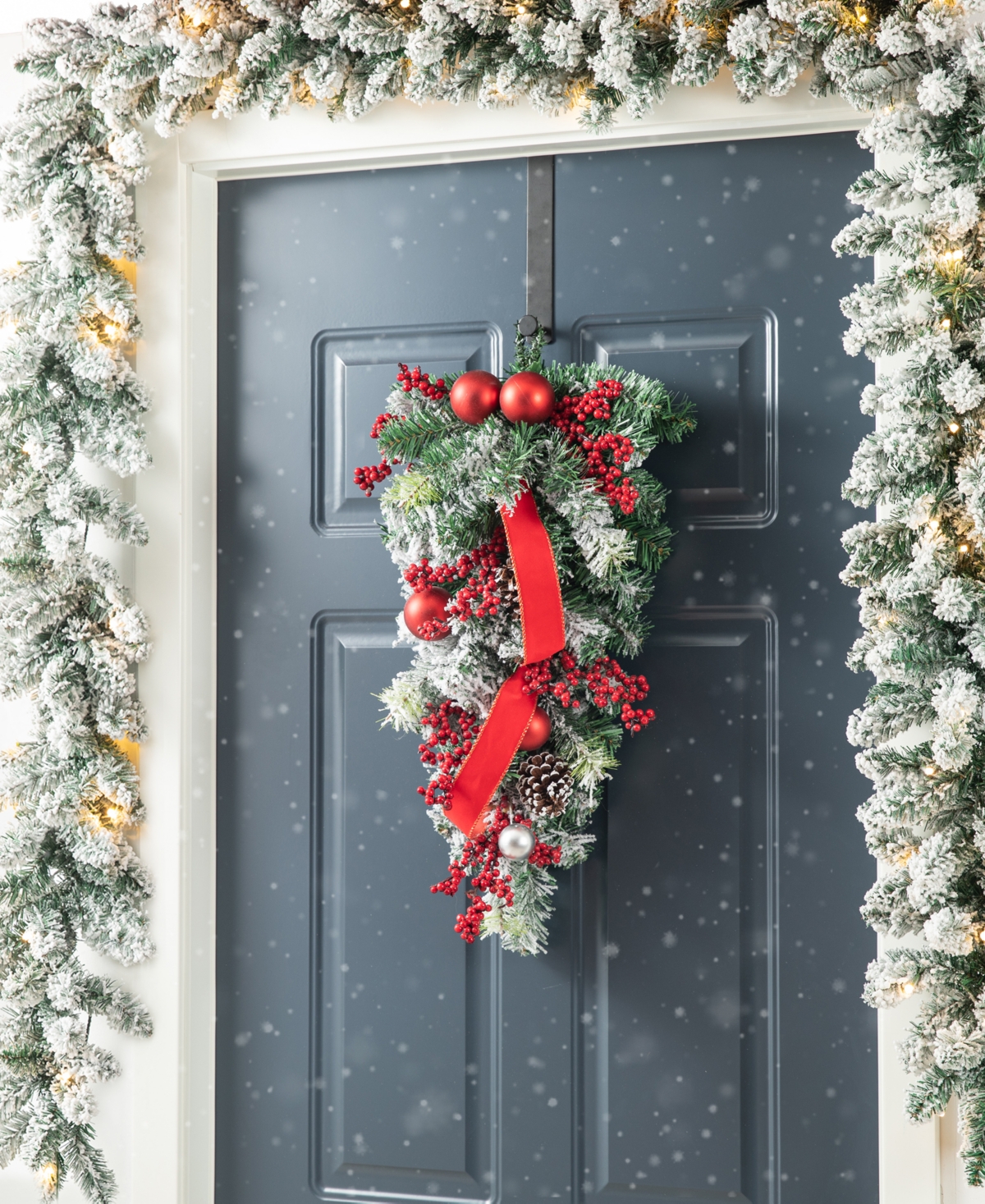 Glitzhome 25" H Flocked Berry, Ornament And Pinecone Ribbon Teardrop In Multi