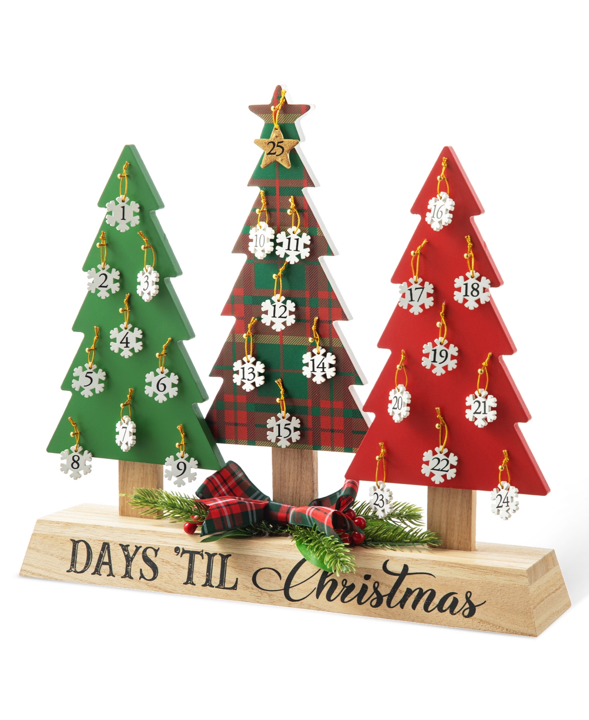 Glitzhome 14" L Wooden Christmas Tree Countdown Calendar Decor In Multi