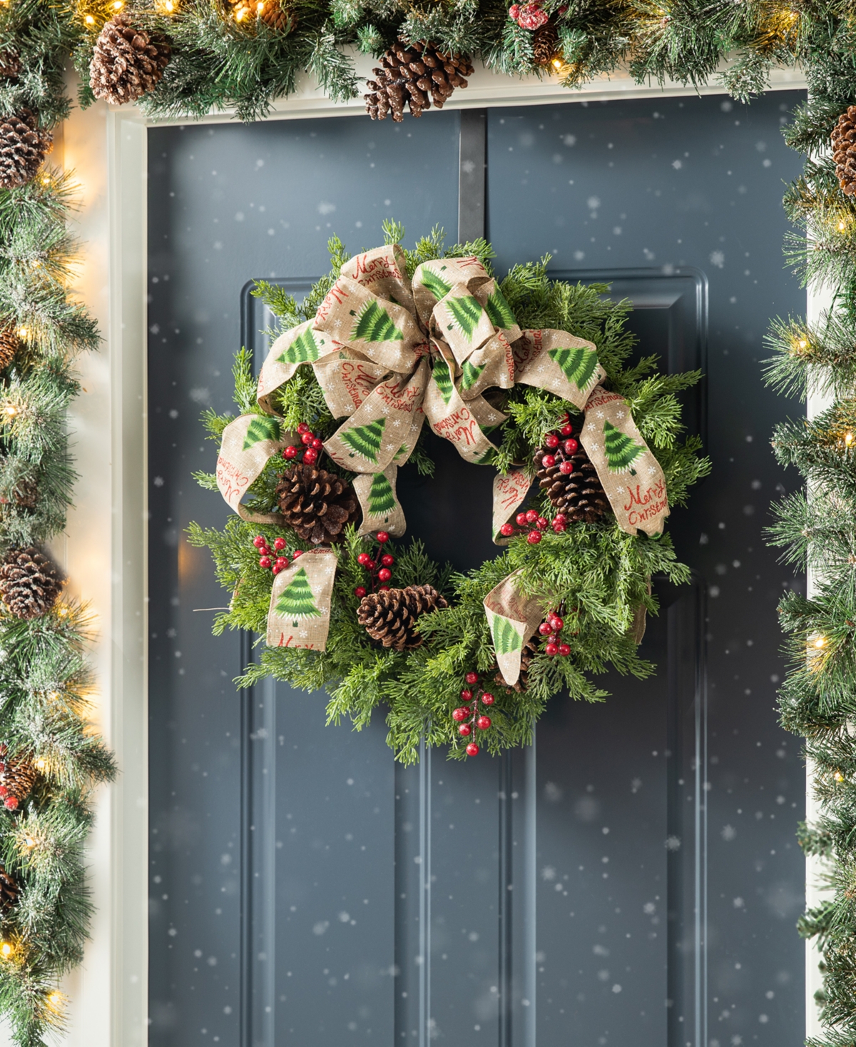 Shop Glitzhome 24" D Cypress Leaves Pinecone With Bowknot Ribbon Wreath In Multi