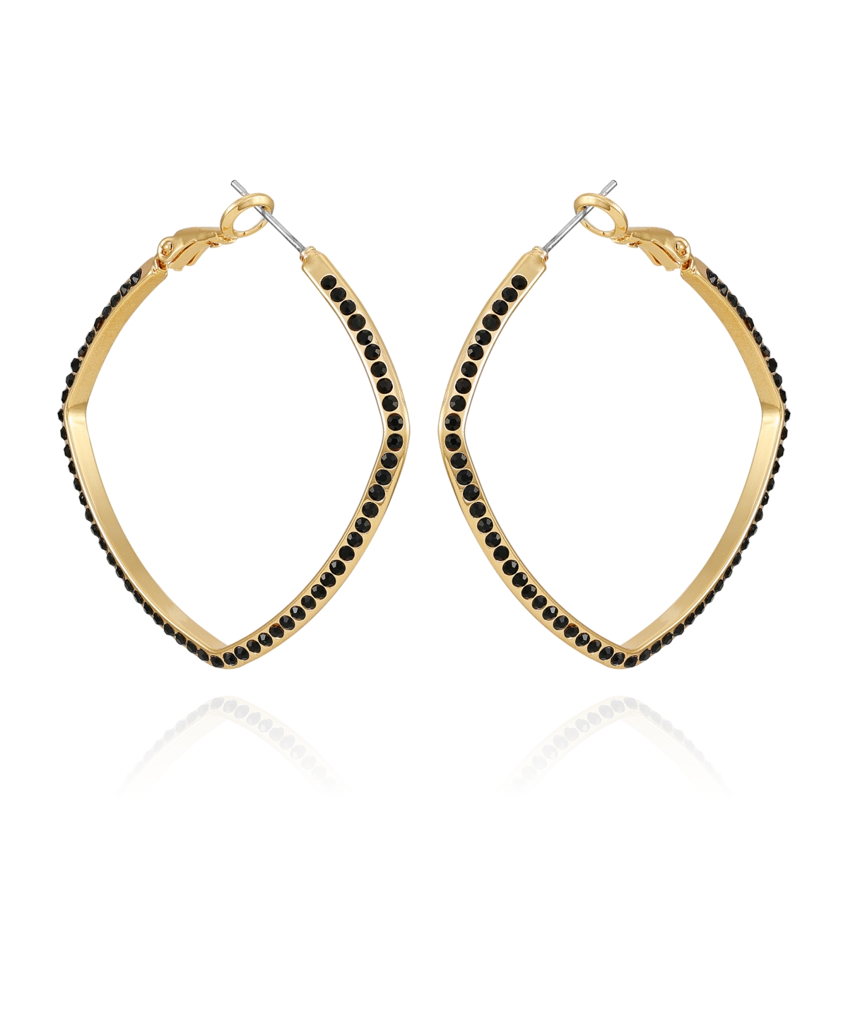 T Tahari Gold-tone And Black Glass Stone Hoop Earrings