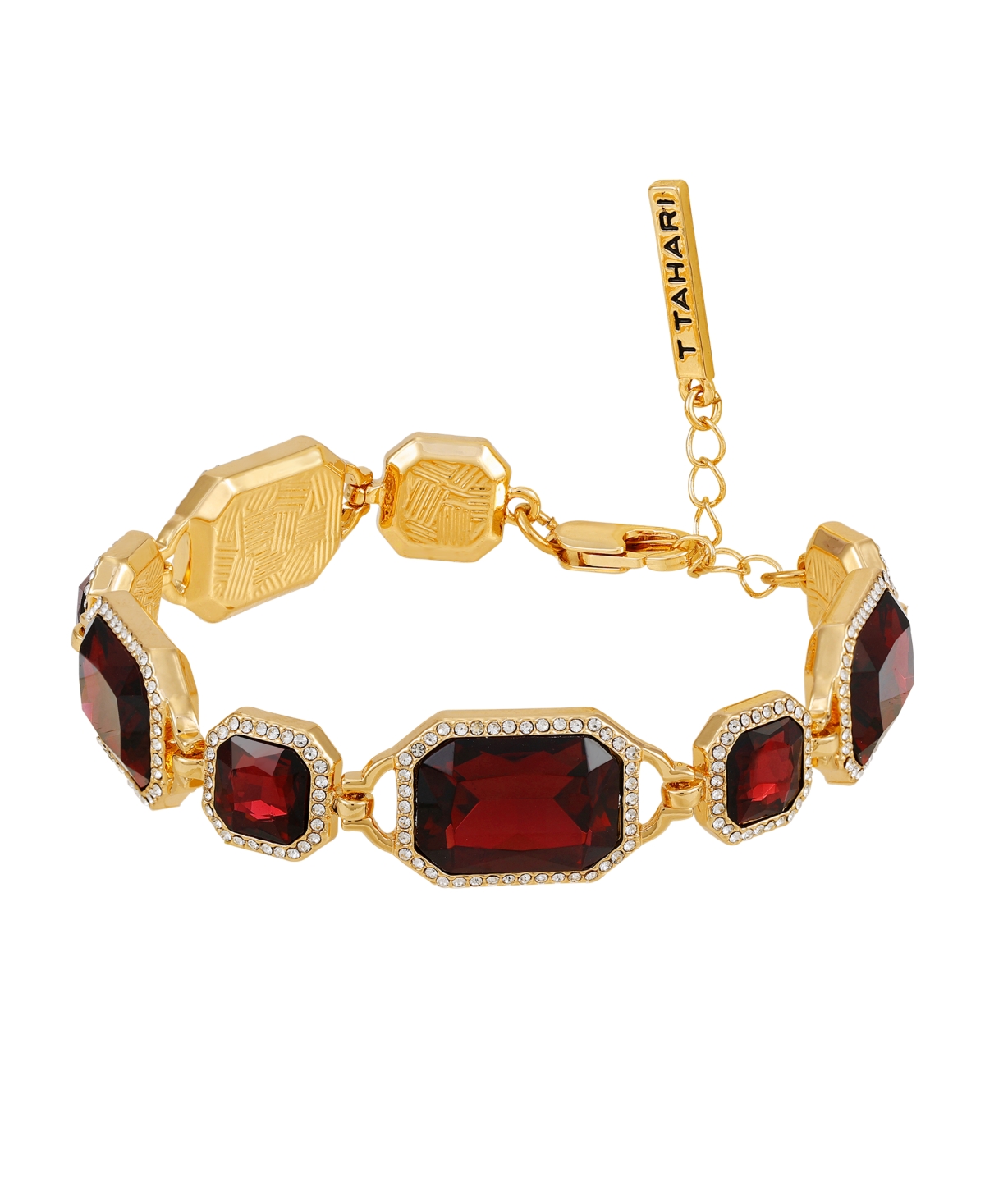 Gold-Tone and Dark Red Glass Stone Line Bracelet - Gold