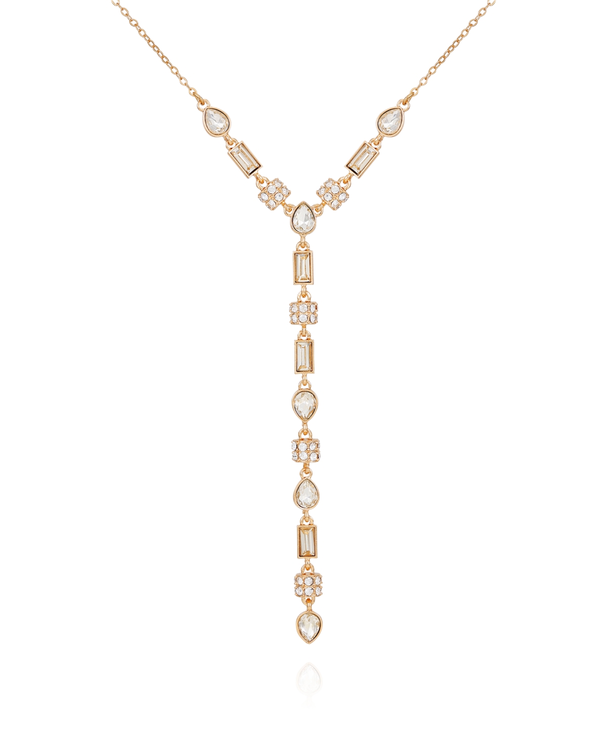 Gold-Tone Clear Light Glass Stone Y Necklace - Red