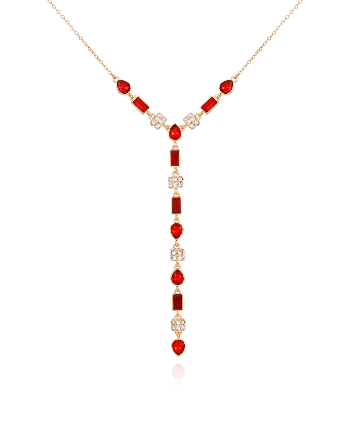 T Tahari Gold-tone Clear Light Glass Stone Y Necklace In Red