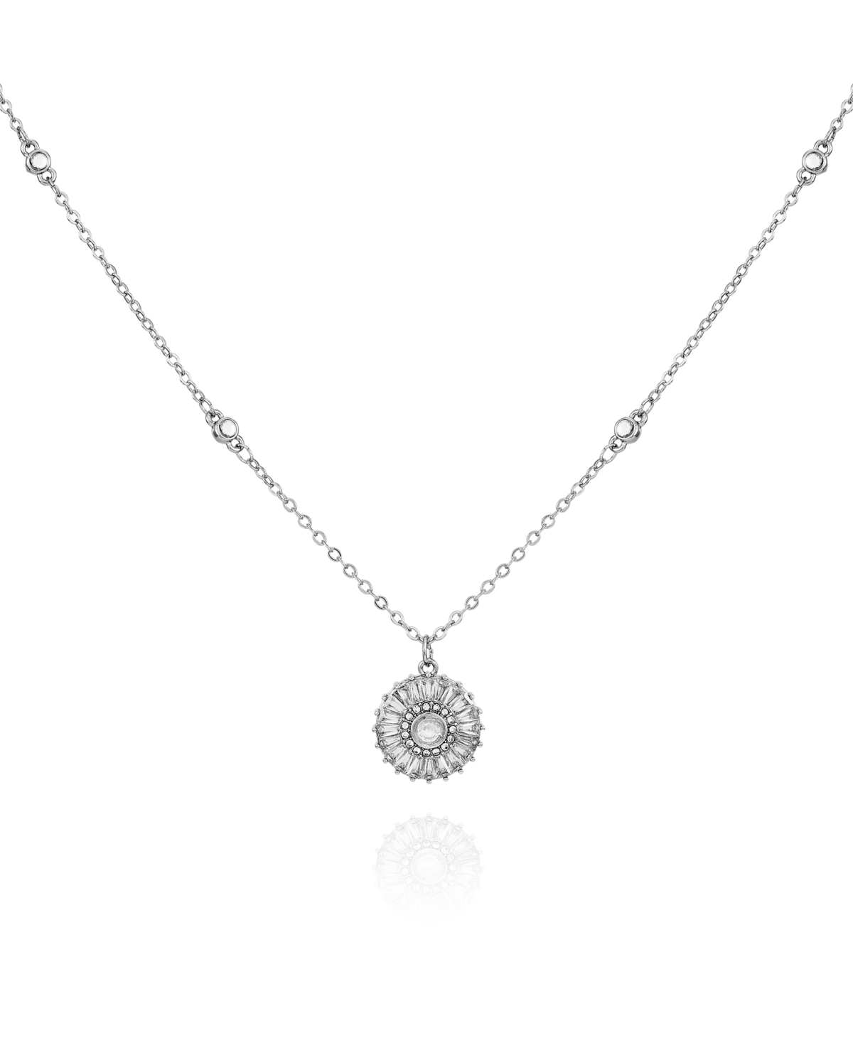 T Tahari Clear Glass Stone Pendant Charm Necklace In Silver