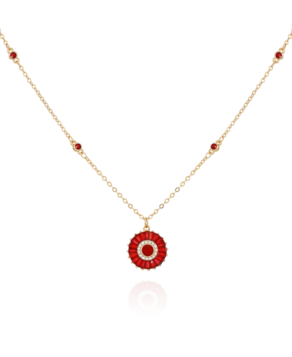 T Tahari Clear Glass Stone Pendant Charm Necklace In Red