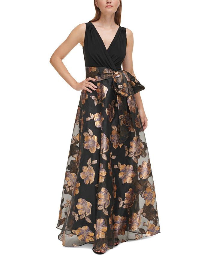 Eliza J Petite Sleeveless Metallic Organza Ballgown Macy s