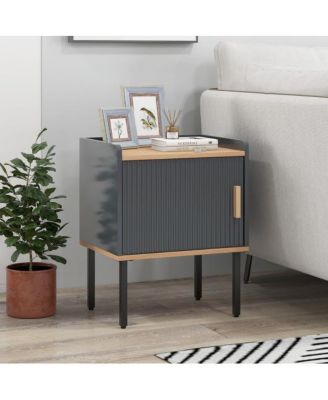 Nightstand Bedside End Table with Door Cabinet for Living Room Bedroom-Grey