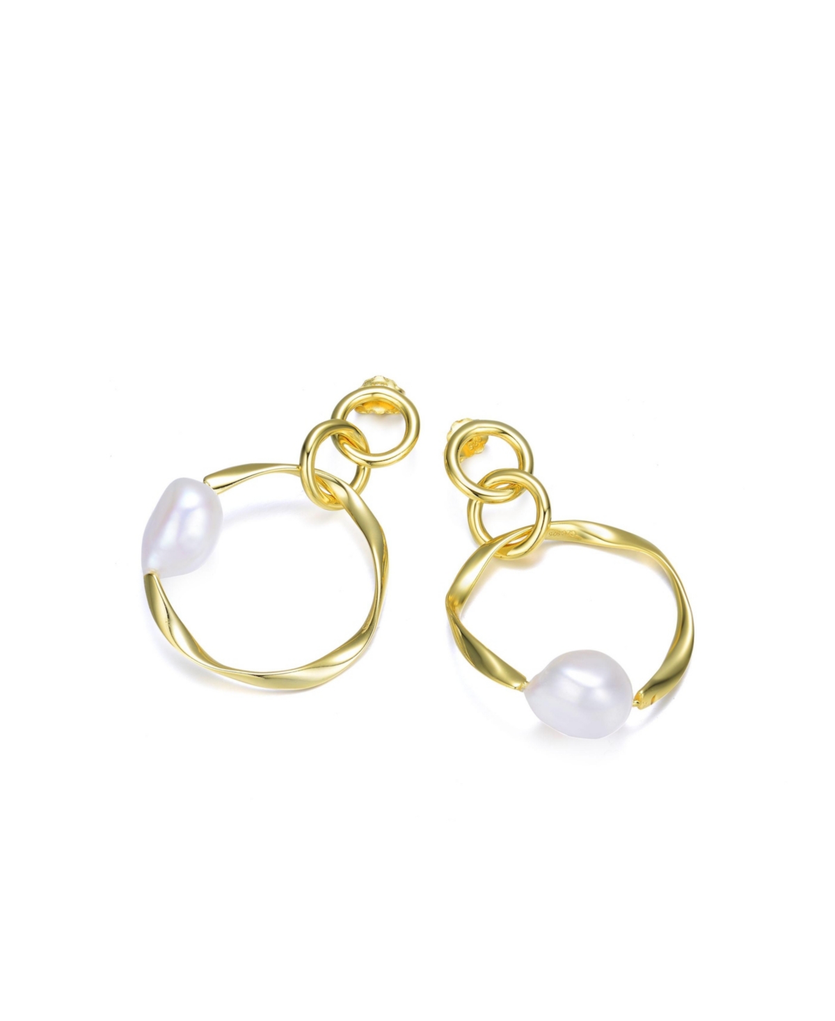 Genevive Elegant Sterling Silver 14KPlating and Genuine Freshwater Pearl Round Dangling Earrings - Gold