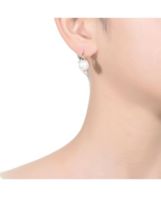 Sterling Silver 14K Gold Plated with Genuine Freshwater Pearl Leverback Earrings