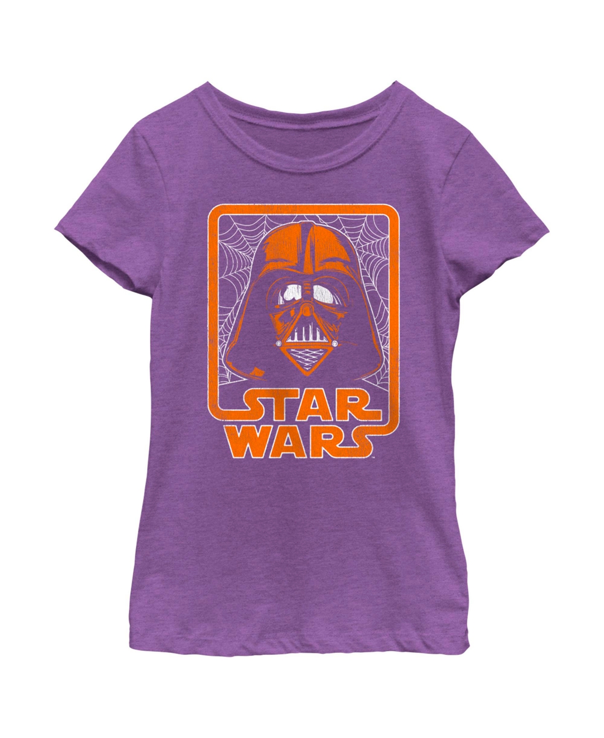 Disney Lucasfilm Girl's Star Wars Halloween Darth Vader Spooky Spider Webs Logo Child T-shirt In Purple Berry