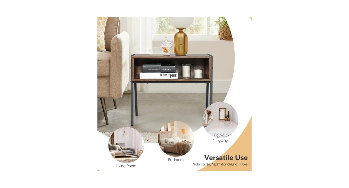 Stackable Night Stand Shelf Accent Table with Metal Frame