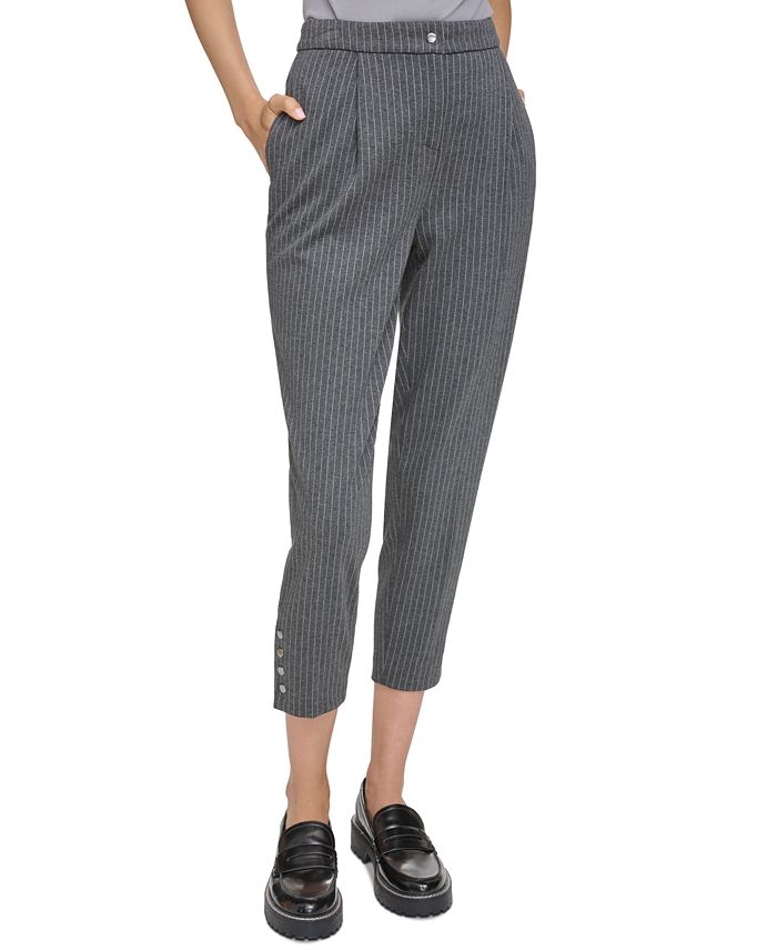 Calvin Klein Women's Mid Rise Pinstripe Cropped Pants - Macy's