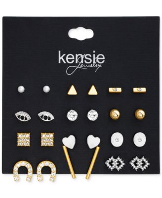 Two-Tone 12-Pc. Set Crystal & Imitation Pearl Mixed Stud Earrings 